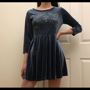 Blue Velvet Skater Dress w/ Cherub Embroidery